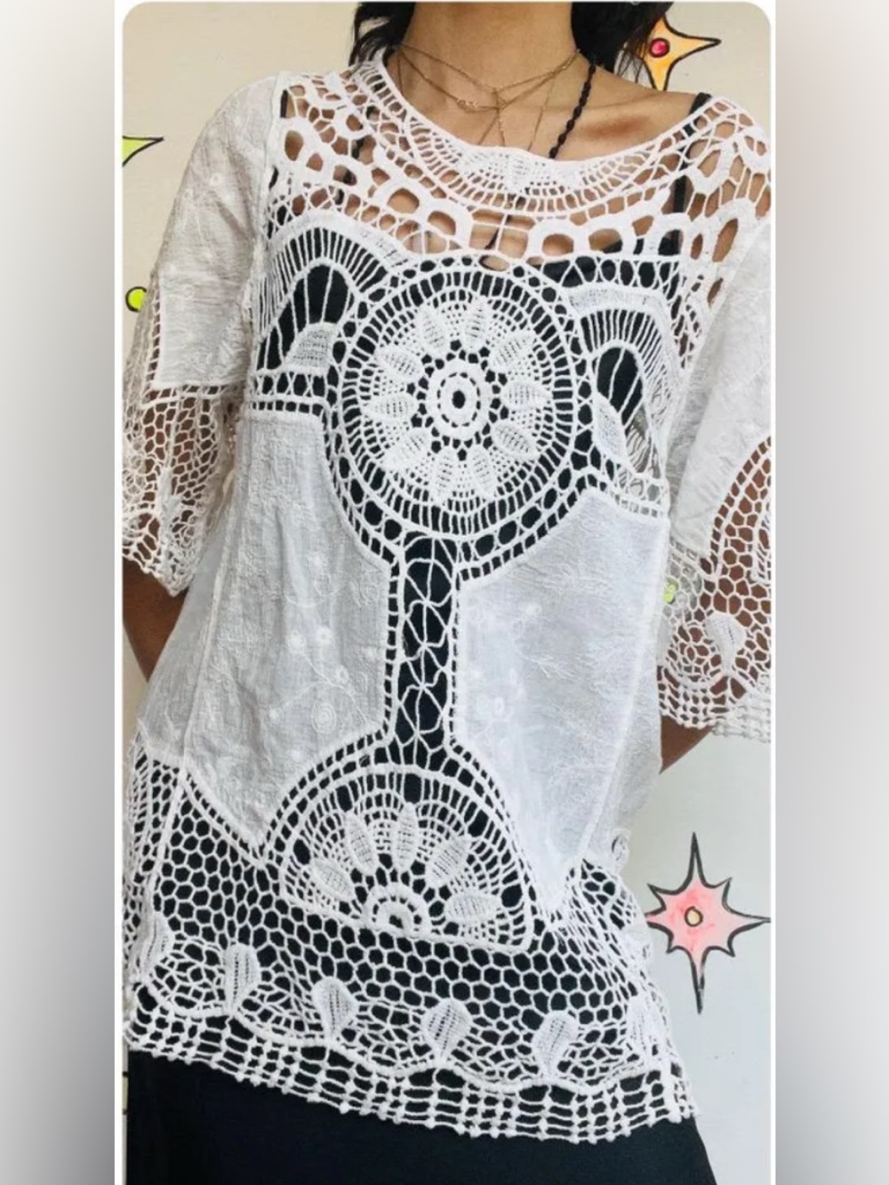 Chico's Lace Boho Shirt -Size XL
